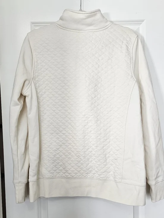 L.L.Bean Quilted Quarter Zip Pullover Cream Ivory Women’s Large Cozy Classic - Picture 6 of 10